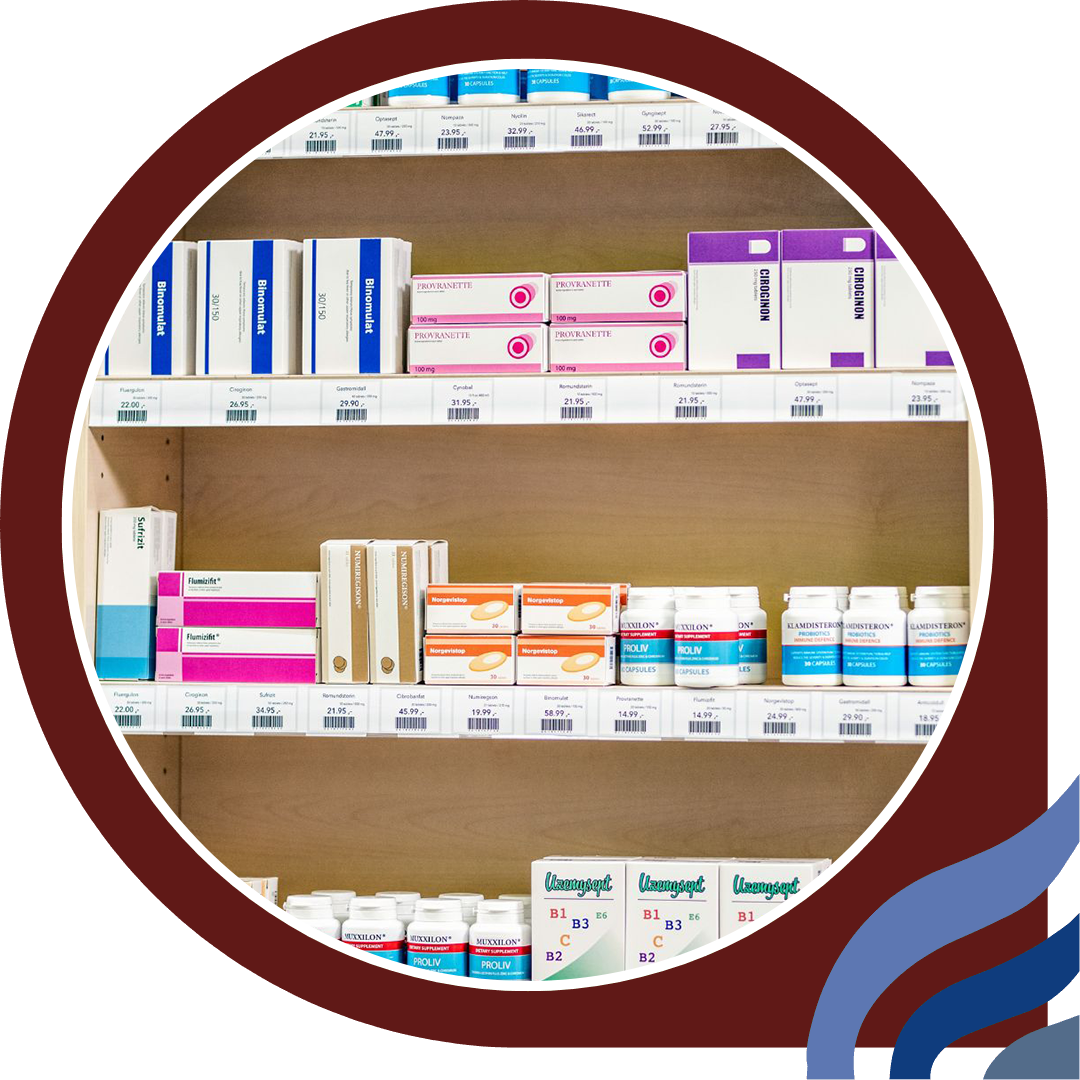 shelves stocked with various medicines shelves stocked with various medicines